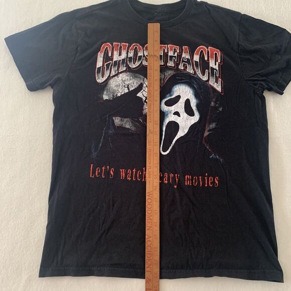 Ghostface Mens Icon Of Halloween "Let's Watch Scary Movies" Black T-Shirt M READ - Picture 4 of 5